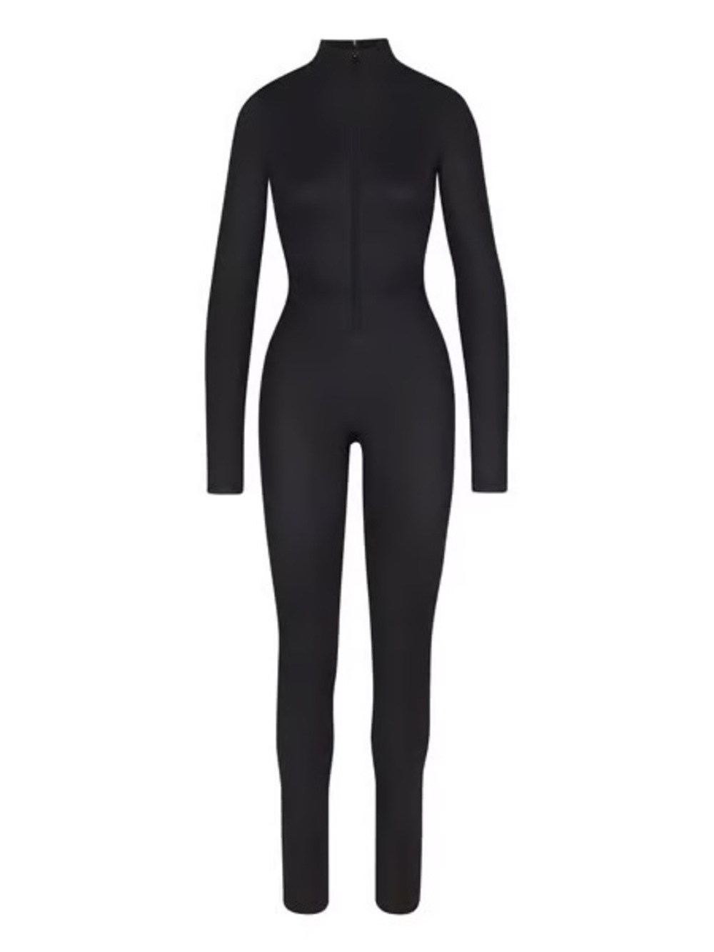 SKIMS All in One Shine Black Mock Neck Long-Sleeve Zip-Front Jumpsuit in Size M